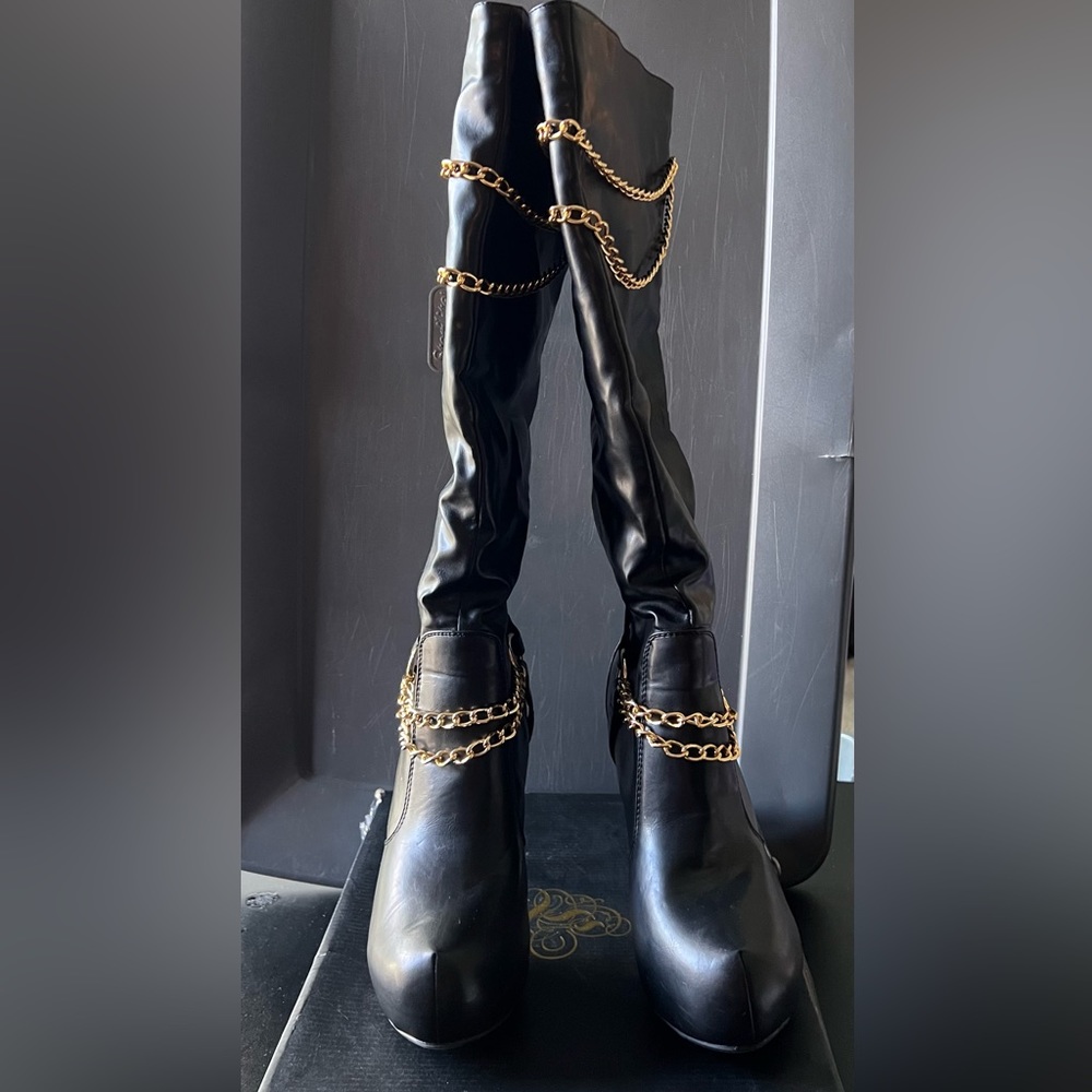 Black Boots with Gold Accent
